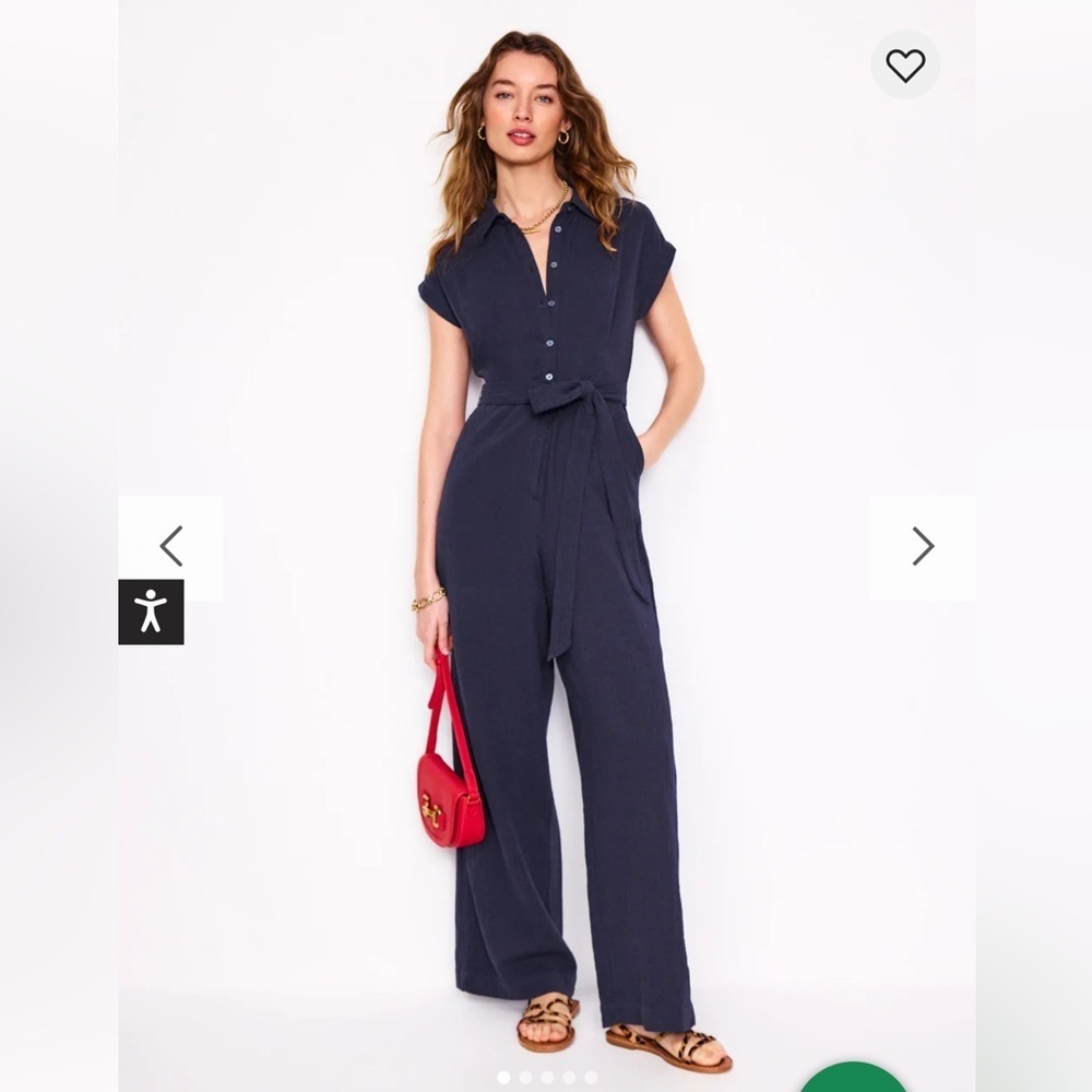 Boden Colette Double Cloth Jumpsuit Navy Cotton Wide Leg Belted Minimalist chic